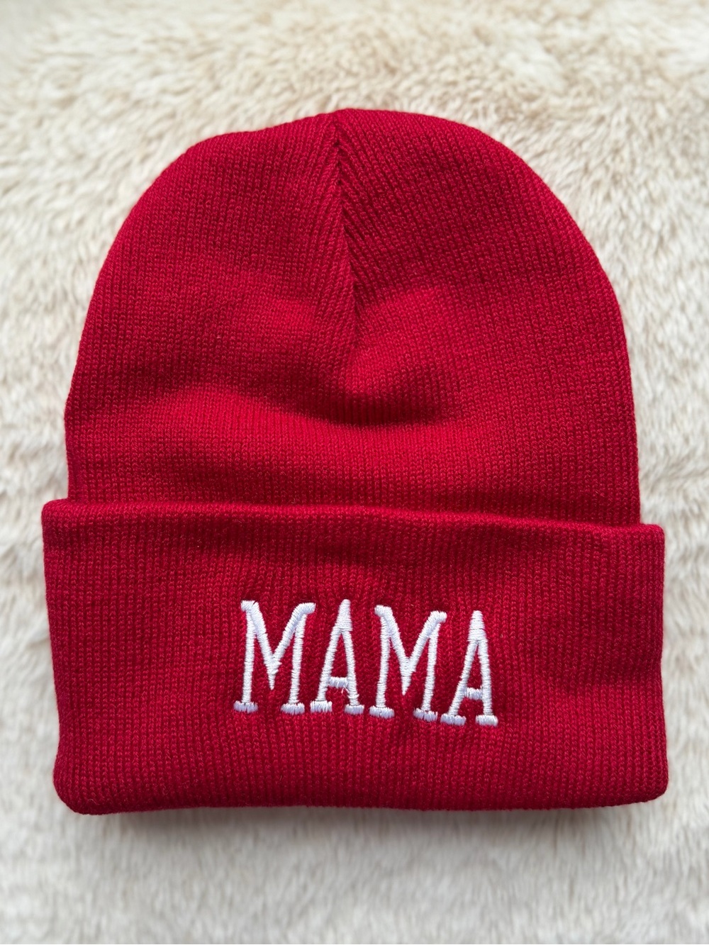 Red "MAMA" Knit Beanie
